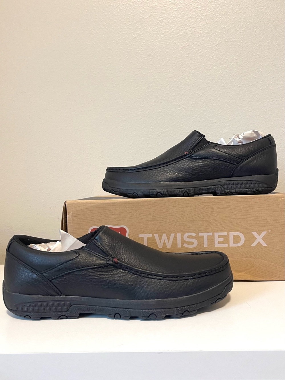 NWB Twisted X Slip On Driving Mocs - Antique Black Leather Upper - Size 11.5M